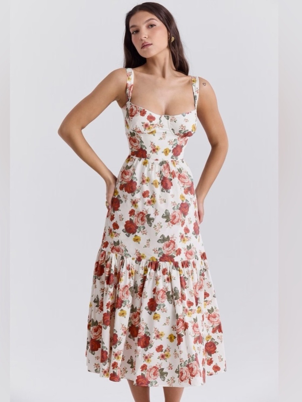 💥 HOUSE OF CB Italian Rose Elia Floral Midi Sundress Plus Cup Sz XS